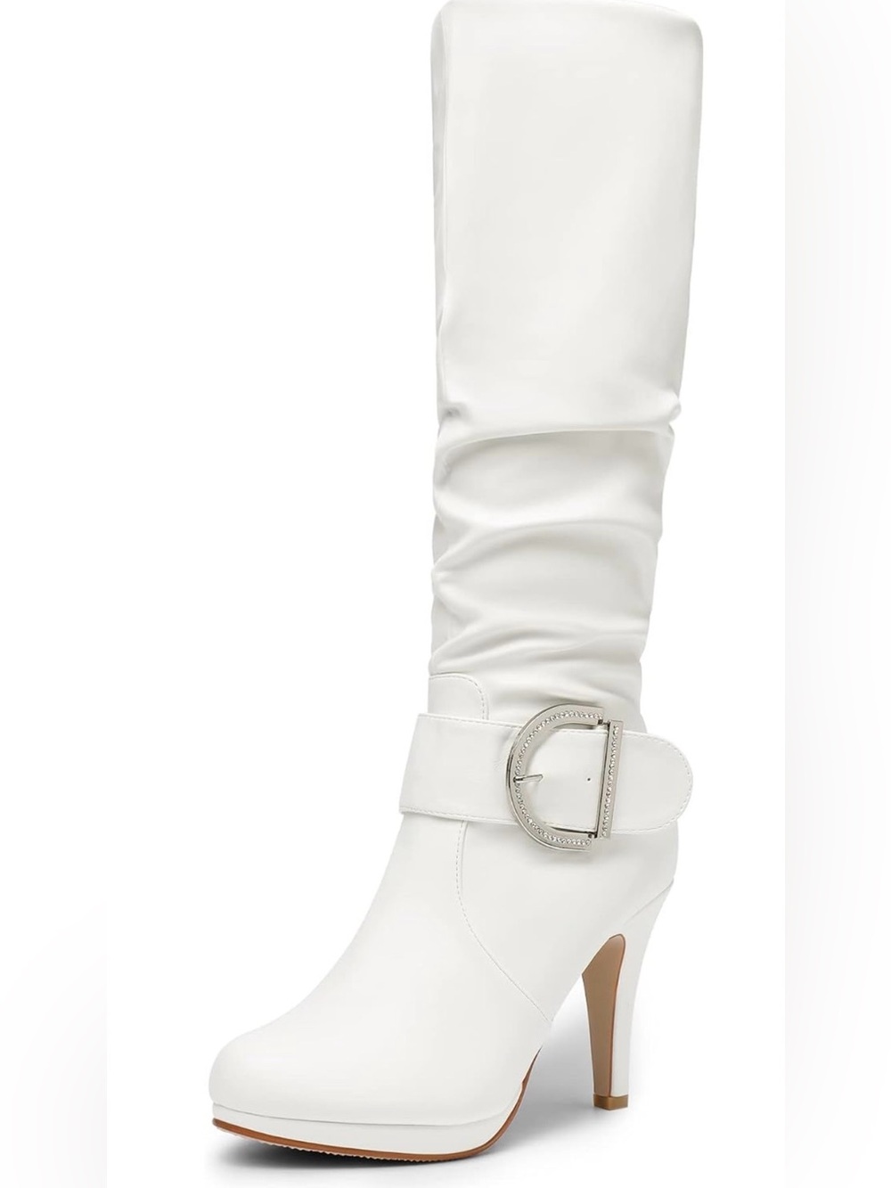Dream Paris Women's Pointy Toe Buckle Stiletto Heel Knee High Boots Pointy Toe